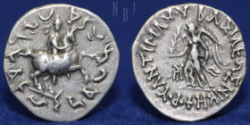 Bactrian Kings, Antimachos II Nikephoros, 160 - 155 BC, Silver Drachm, 2.31gm, 17mm, VF