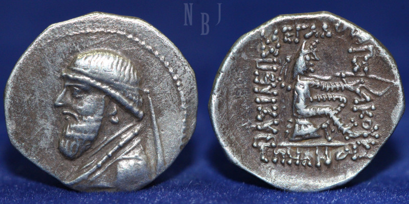 KINGS of PARTHIA, Mithradates II, 121-91 B.C., AR Drachm. (4.18gm, 21mm) Obv: Di...