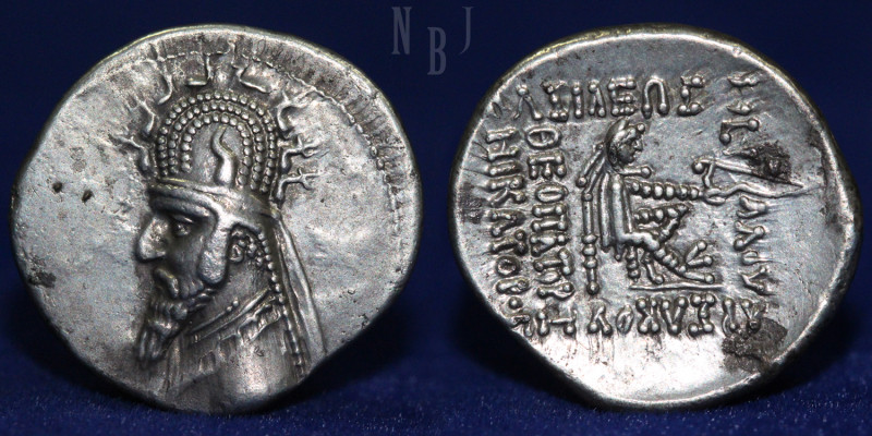 PARTHIAN EMPIRE. Sinatrukes, 93-69 BC. AR Drachm. (4.06gm, 21mm) Draped bust in ...