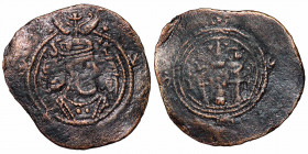 SASANIAN: Khusro II. AE fals. blundered date, bishapur, 0.90gm, VF & R