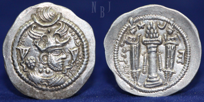 SASANIAN KINGS. Peroz I. AD 457/9-484. AR Drachm (AO) mint. (4.10gm, 27mm) Crown...