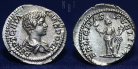 Roman, Geta, as Caesar. 198-200 AD. AR Denarius, 3.57gm, 19mm, ABOUT EF