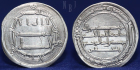 ABBASID CALIPHATE: Harun al-Rashid, Silver Dirham, Madinat al-Salam 179h, 2.88gm, 26mm, EF