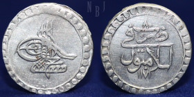 OTTOMAN: Mustafa III Ibn Ahmed, Islambul mint, AH 1171, year 80, 4.11gm, 25mm, EF