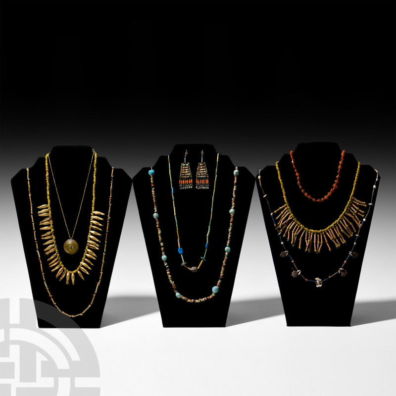 Egyptian Necklace Collection. Mainly Late Period, 664-332 B.C. A group of nine r...