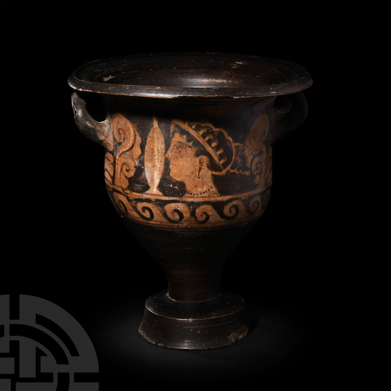 Greek South Italic Apulian Bell Krater. Late 4th century B.C. A red-figure bell ...