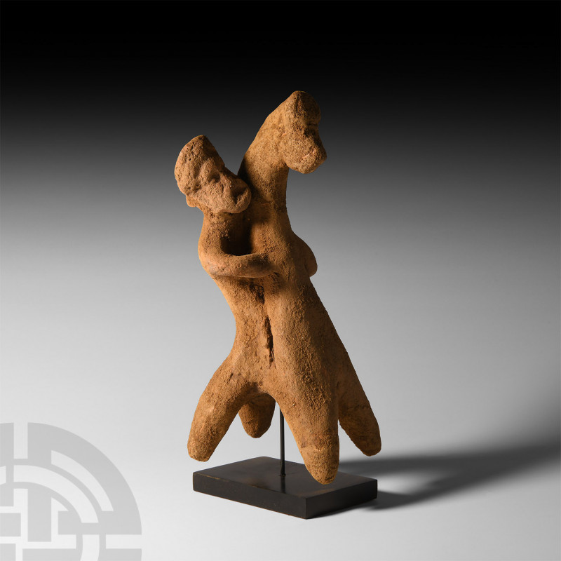 Archaic Greek Terracotta Horse and Warrior Rider Figurine. 7th-5th century B.C. ...