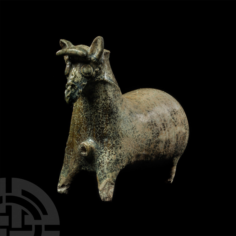 Parthian Glazed Horse Rhyton. 1st-2nd century A.D. A glazed ceramic rhyton forme...