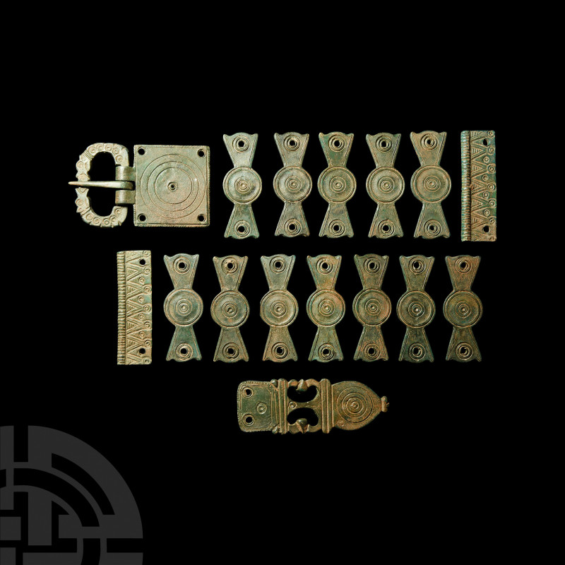 Late Roman Military Belt Mount Set. 4th-5th century A.D. A suite of bronze milit...