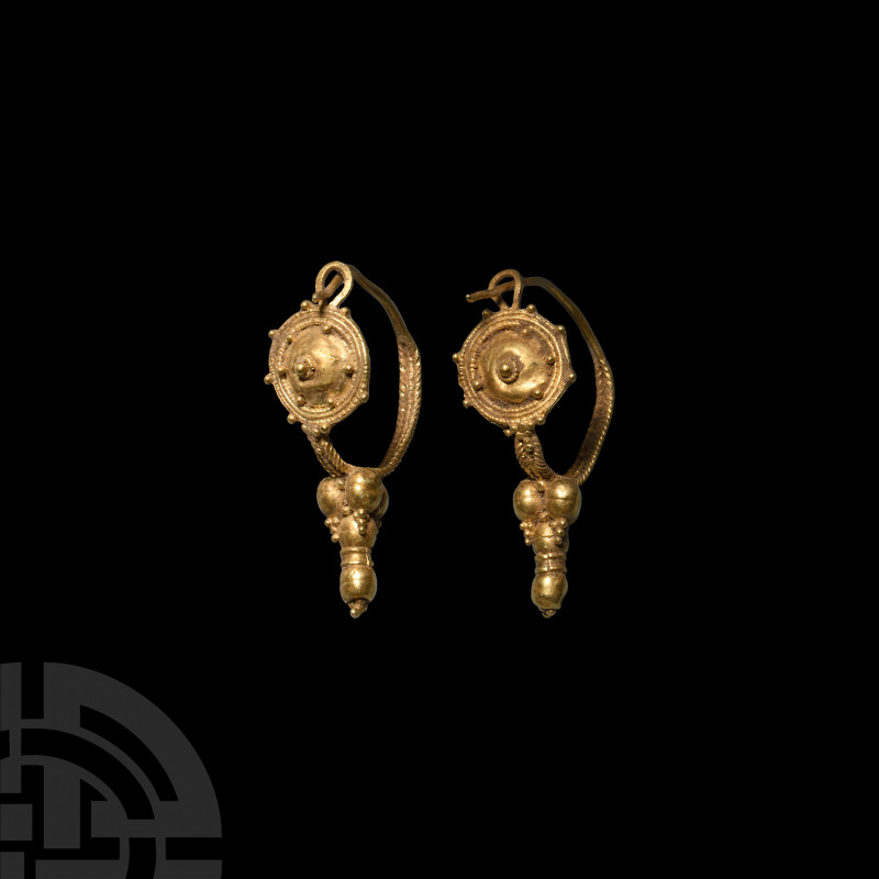 Roman Gold Filigree Earring Pair. 1st century B.C.-3rd century A.D. A matched pa...