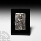 Roman Silver Plaque with Goddess. 2nd-3rd century A.D. A silver-gilt rectangular votive relief depicting a standing goddess, possibly Cybele-Demeter o...