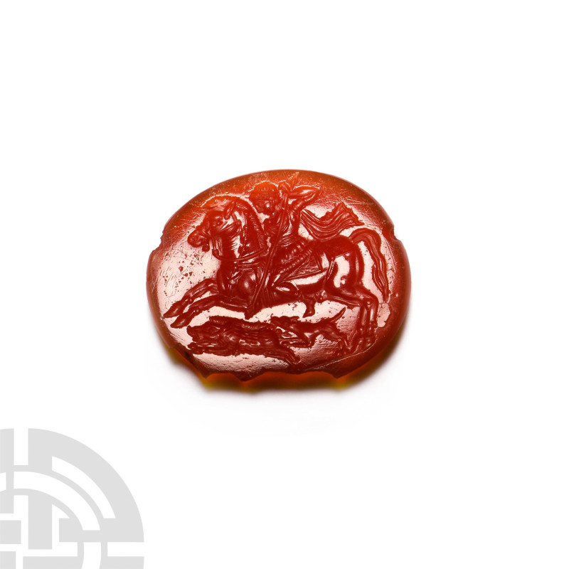 Roman Gemstone with Alexander the Great Hunting. 2nd-4th century A.D. An oval-sh...