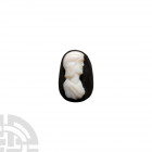 Roman Cameo of a Noble Lady. Late 2nd-early 3rd century A.D. An empress or a noble lady depicted in profile on a layered agate cameo, her hair falling...