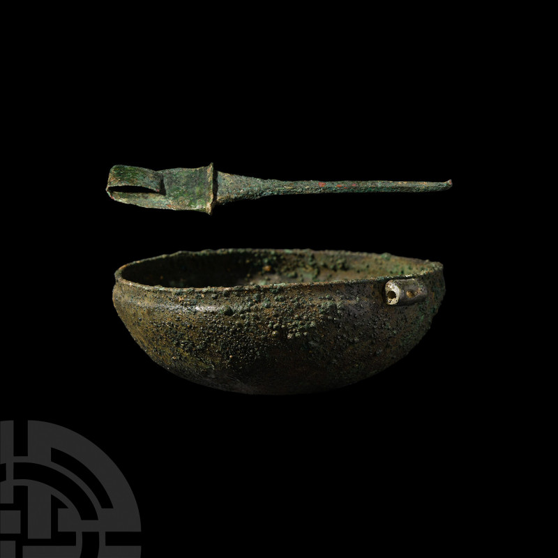 Late Bronze Age Bowl and Ritually Broken Dagger. 1550-1200 B.C. A group of two p...