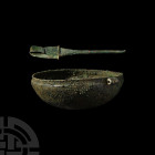 Late Bronze Age Bowl and Ritually Broken Dagger. 1550-1200 B.C. A group of two possibly related artefacts comprising: a dagger which has been ritually...