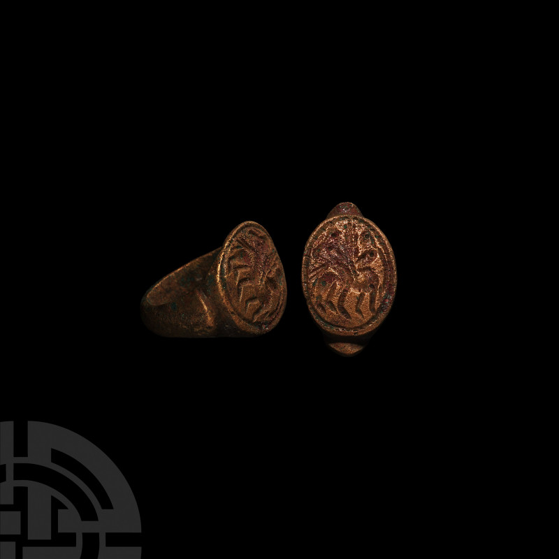 Thracian Ring with Fighting Warriors on Horseback. 5th-3rd century B.C. A bronze...