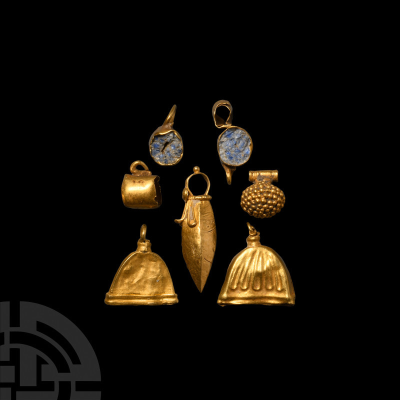 Greek Gold Pendant Collection. 5th-3rd century B.C. A group of seven gold pendan...