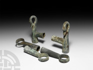 Roman Chair Fittings with Swan Heads. 1st-2nd century A.D. A group of five bronze elements from a fulcrum, the support part of the lectus used in the ...