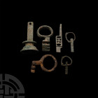 Roman Key and Casket Artefact Collection. 1st-4th century A.D. A mixed group of casket related artefacts comprising: a large fitting from a wooden che...