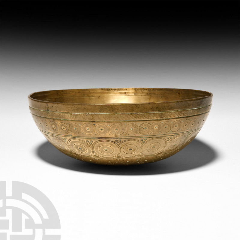 Large Ghaznavid High-Tin Bowl. c.13th century A.D. A hemispherical bowl with a s...