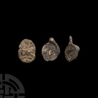 Roman 'Thames' Lead Seal Collection. c.2nd-4th century A.D. A group of three lead seals: one oval-shaped reading 'ACSD / [ ]AV?' in two lines; one cir...