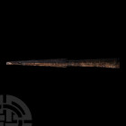 Roman Spiculum Socketted Javelin Head. 3rd-4th century A.D. An iron javelin composed of a triangular-section head and tapering round-section socket. C...