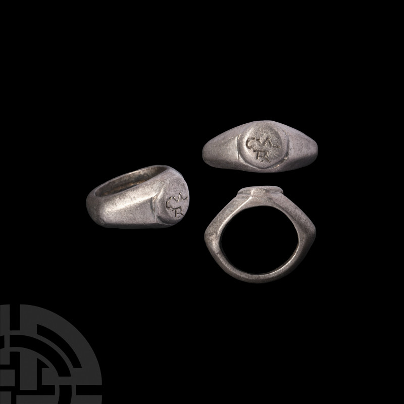 Roman Silver Ring Inscribed with C.UL.R. 3rd century A.D. A silver ring with ell...