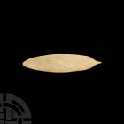 Roman Bone Spatula. 1st-2nd century A.D. A bone spatula, leaf-shaped with a short triangular tang; very thin bone (1.35mm at the thickest point); attr...