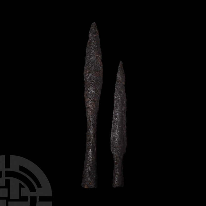 Roman Socketted Arrowhead and Javelin. c.2nd-3rd century A.D. A pair of iron arr...