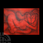Romantic Couple II by Ramesh Pachpande. 20th century A.D. A rectangular image on fabric of a couple embracing in intense shades of red and black, Pach...