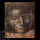 Ganesh Pyne Framed Image of a Male. 20th century A.D. A rectangular study in pastel and ink of a youthful male face; attributed to Ganesh Pyne bottom ...