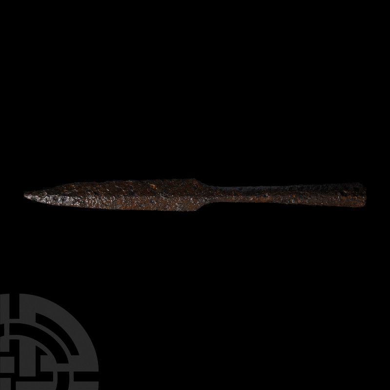 Roman Socketted Spearhead. c.3rd century A.D. An iron spearhead with slender lea...