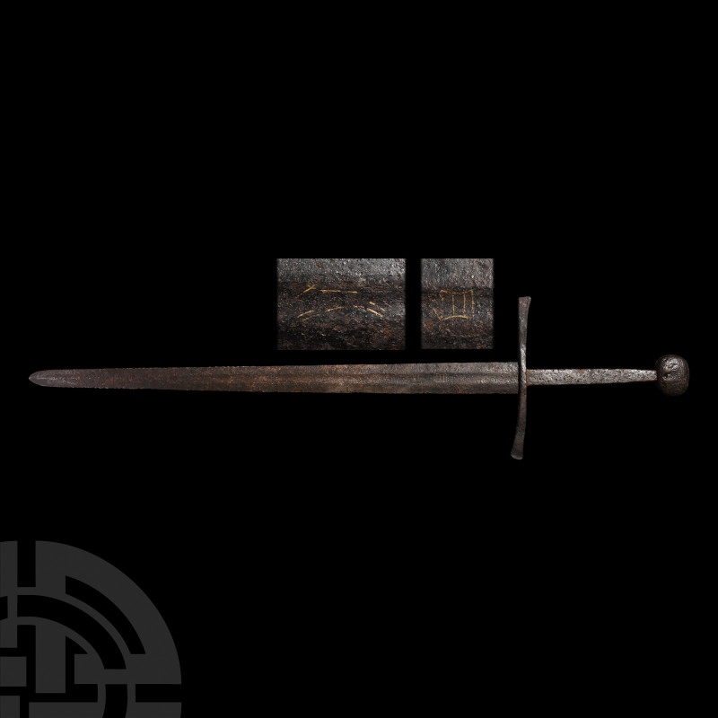 Medieval Hand-and-a-Half Long Sword. 14th-15th century A.D. An iron long sword o...