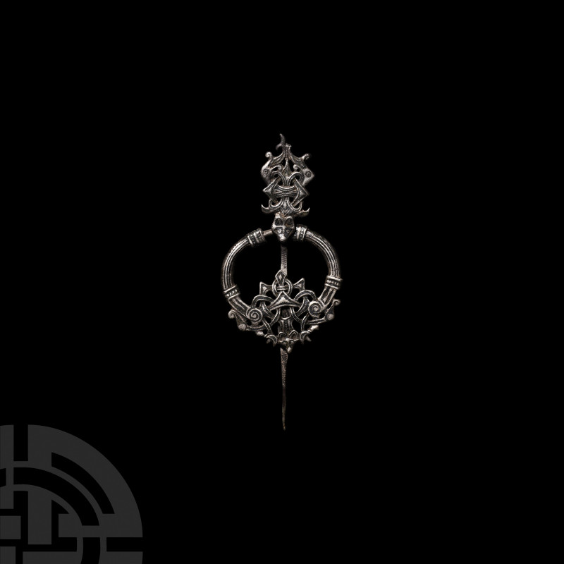 Viking Silver Borre-Style Ring-Pin with Entwined Dragons. 9th-10th century A.D. ...