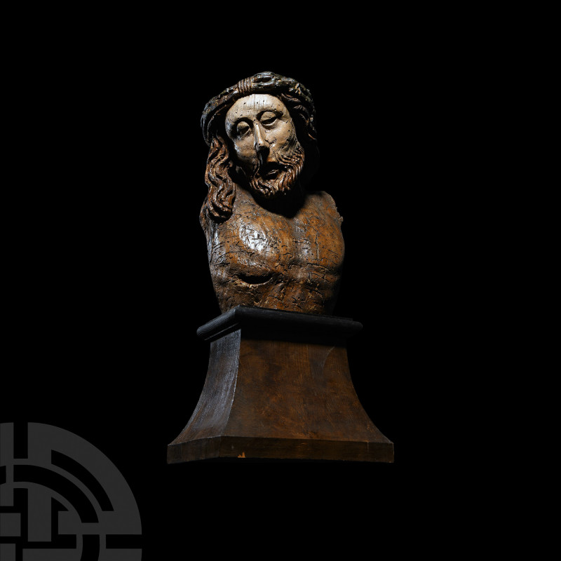 Medieval Swabia Gothic Bust of Christ. Late 15th-early 16th century A.D. A woode...