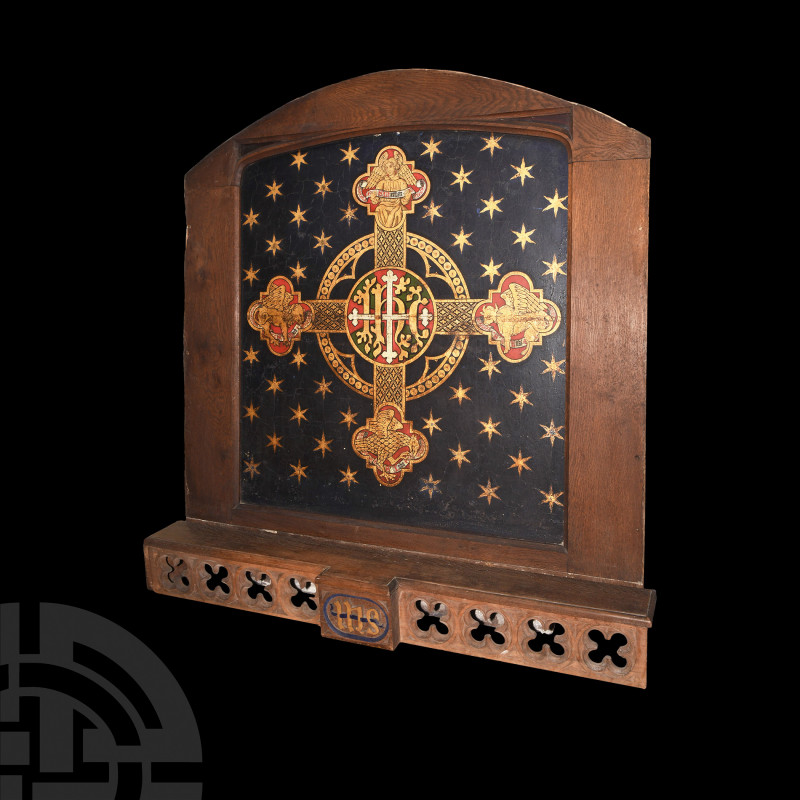 Massive Painted Oak Framed Slate Altar Screen. 19th century A.D. A magnificent a...