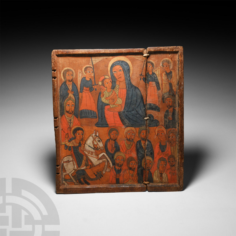 Large Ethiopian Icon of the Virgin and Child Surmounted by Saints. 16th century ...