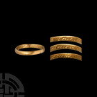 Gold 'True Love is Endless' Posy Ring. 18th century A.D. A slender gold ring with D-section hoop, the interior inscribed 'True love is endess' for 'Tr...