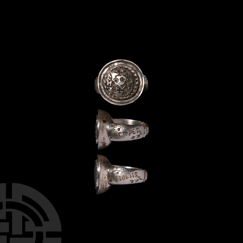 Post Medieval Silver Memento Mori and Fede Ring with Skull and crossed Bones. 17...