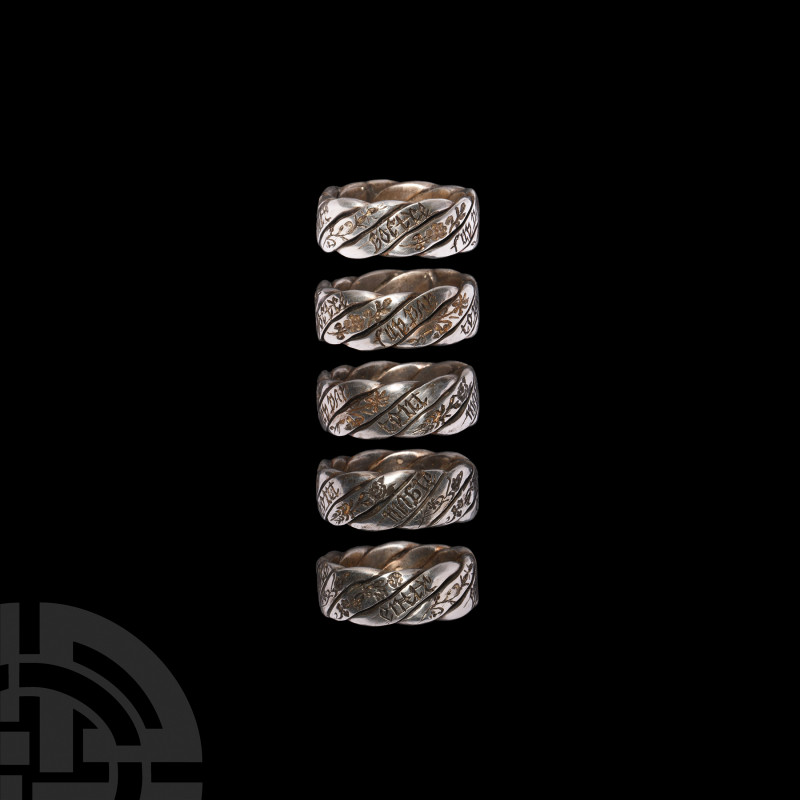 Georgian Silver Posy Rope Ring. 17th-18th century A.D. A silver posy ring with f...