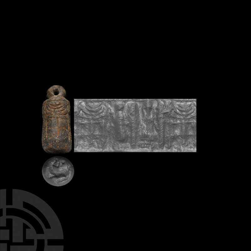Barrel-Shaped Stamp Seal Pendant. c.10th-7th century B.C. A limestone stamp seal...