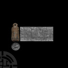 Barrel-Shaped Stamp Seal Pendant. c.10th-7th century B.C. A limestone stamp seal pendant with cylindrical body, incuse motif of a stylised quadruped t...