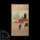Framed Persian Watercolour Manuscript Leaf of a Nobleman's Residence. 19th-early 20th century A.D. A manuscript leaf with painted scene of a nobleman'...