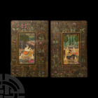 Framed Persian Erotic Watercolour Painting Pair with a Nobleman and Consorts. 19th-early 20th century A.D. A pair of watercolour paintings each depict...