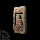 Chinese Northern Wei Buddha Brick. Northern Wei Dynasty, 386-534 A.D. A rectangular ceramic brick with rectangular recess featuring a seated nimbate B...