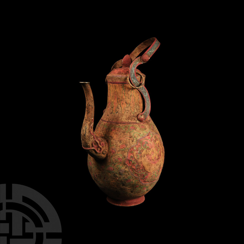 Chinese Tang Style Tomb Vessel. 20th century A.D. A hollow-formed metal funerary...