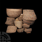 Indus Valley Pottery Sherd Collection. 4th-2nd millennium B.C. A mixed group of pottery sherds from various vessels, including examples with remains o...