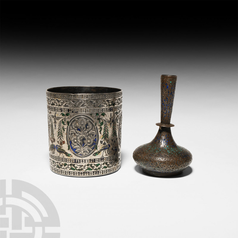 Silver Enamelled Beaker and Bottle. Late 18th-early 19th century A.D. A silver e...
