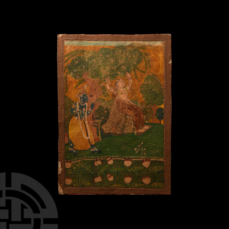Indian Watercolour Painting with Princess. 19th-early 20th century A.D. A waterc...