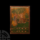 Indian Watercolour Painting with Princess. 19th-early 20th century A.D. A watercolour scene depicting a landscape with a tree, princess on a swing and...